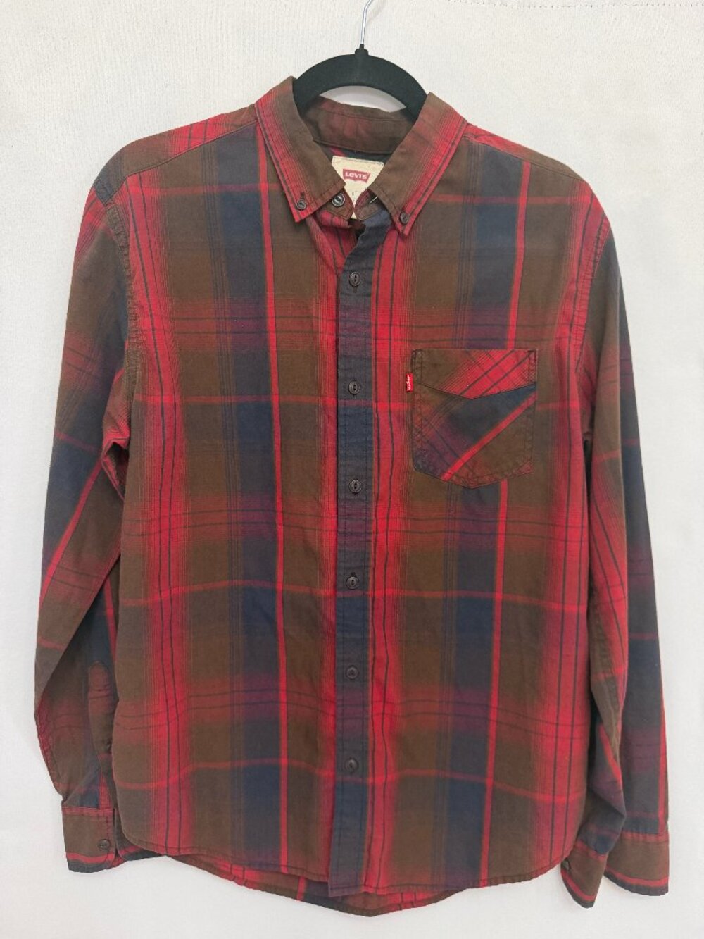 Levi's Red Blue Plaid Cotton Flannel Button Down Shirt Men Small